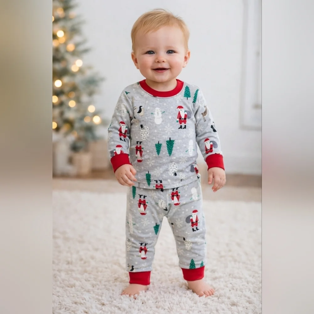 Carter's Kids Christmas Holiday 12 Month Pajamas - Red and Gray